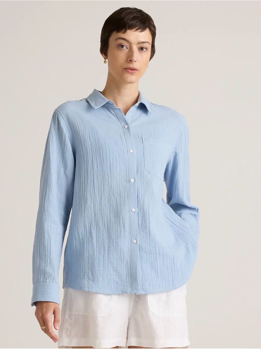 Quince Light Blue Textured Button-Down Shirt